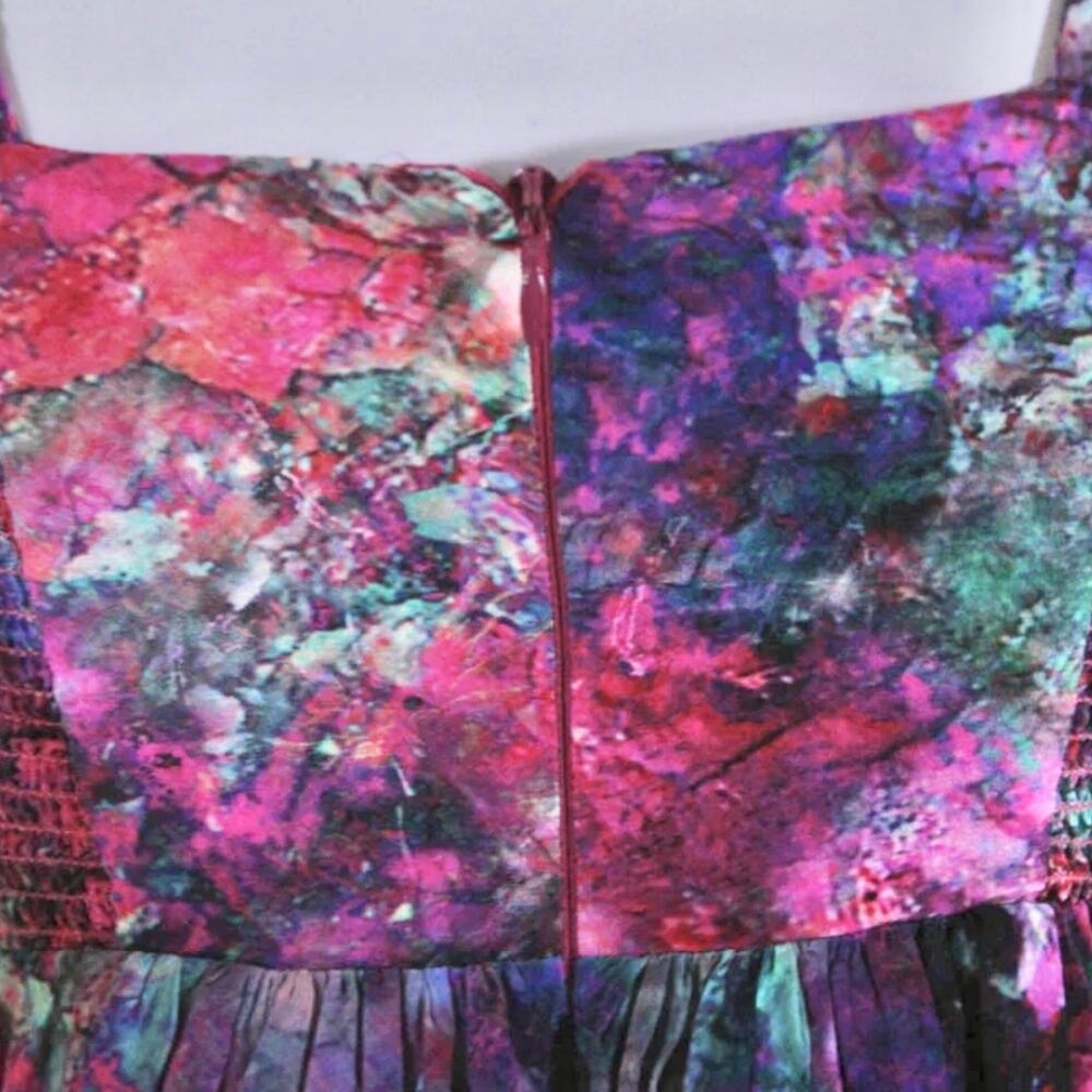 Amanda Uprichard Pink Green Watercolor Satin Fit and Flare Dress XS - Picture 5 of 9